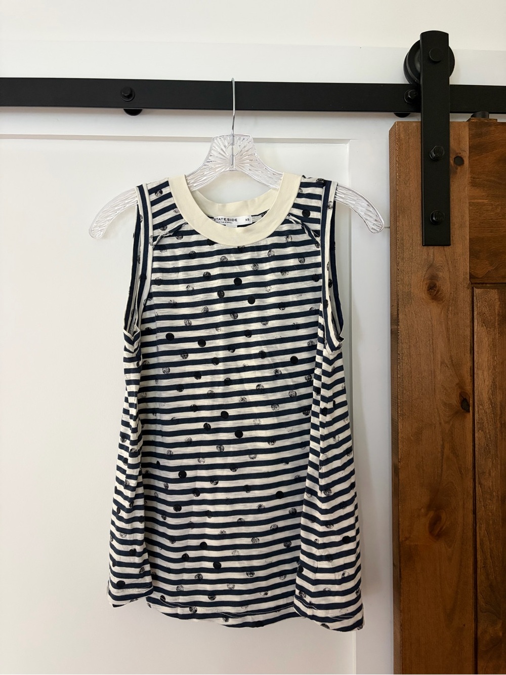 navy and white striped sleeveless top